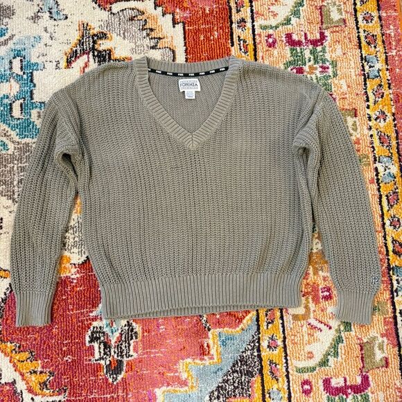 Victoria's Secret PINK x Forenza V-neck Pullover Slouchy Sweater Olive Green M - Picture 2 of 6